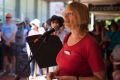 Greens MLA Caroline Le Couteur adresses protesters at Curtin Square. 