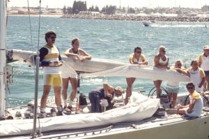 The Kookaburra boats are towed out to compete in the America's Cup.