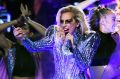Musician Lady Gaga performs onstage during the Super Bowl LI Halftime Show.