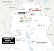 Infographic van Mosul in Irak, met de posities van het Iraakse leger en de Koerdische Peshmerga