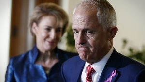 Minister for Employment and Minister for Women Michaelia Cash and Prime Minister Malcolm Turnbull address the media ...