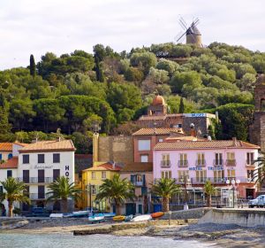 The colourful scene along the Mediterranean seafront at Collioure, near the Spanish border.