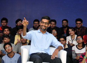 Sundar Pichai, Google CEO addressing during an interactive session  with students