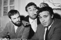 Comic actor Frankie Howerd (centre) with British scriptwriters Ray Galton (left) and Alan Simpson.