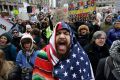 Demonstrators during a rally against US President Donald Trump's order that restricts travel to the United States.