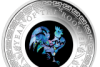 Year of Rooster silver coin with rooster picked out in opal coin by Perth Mint