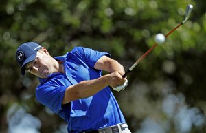 Jordan Spieth hits on the fourth hole during the second round of the Masters golf tournament Friday, April 8, 2016, in Augusta, Ga.