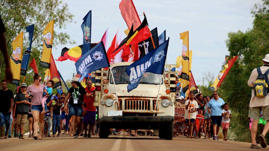 Celebration of 50th anniversary Wave Hill walk-off re-enactment at Kalkarindji