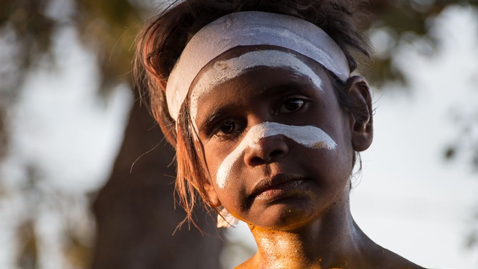 Kalkarindji Aboriginal boy in traditional facepaint