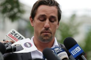 Mea culpa: Mitchell Pearce fronts the media in January last year.