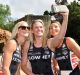 Collingwood's April Brandley, Caitlin Thwaites and Kim Ravaillion at the zoo this week.