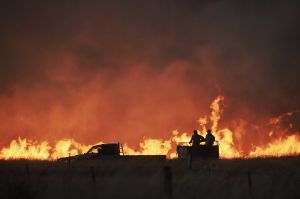 Farmers battle a fire near Cassilis in the central west of New South Wales.