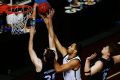 Alex Pledger of the Breakers blocks a shot from Tai Wesley of United.