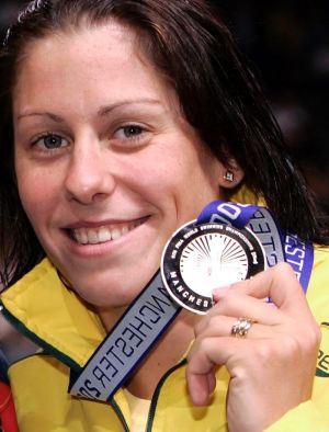 Jade Edmistone poses with her silver medal after the 100m breaststroke final at the FINA Swimming World Championships in ...