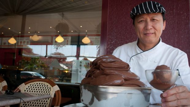 Yue Lin with the famous dark chocolate gelato.