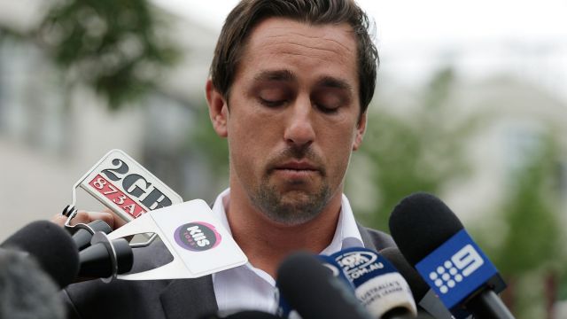 Mea culpa: Mitchell Pearce fronts the media in January last year.