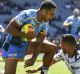 Fired up: Jarryd Hayne celebrates a try against the Sharks at the Auckland Nines.