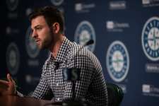 Mariners outfielder Mitch Haniger speaks to press at the annual pre-spring training press conference at Safeco Field on Thursday, Jan. 26, 2017.