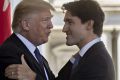 US President Donald Trump greets Canada's Prime Minister Justin Trudeau.