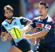 Jackson Garden-Bachop passes the ball during the match between the New South Wales Waratahs and Melbourne Rebels on ...