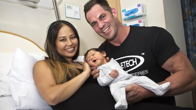 Amazing Race Australia’s Sally Yamamoto-Smith and Tyson Smith have welcomed a baby girl with an amazing head of a hair. Picture: Trevor Collens