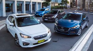 Subaru Impreza v Mazda3 v Holden Astra v Toyota Corolla.