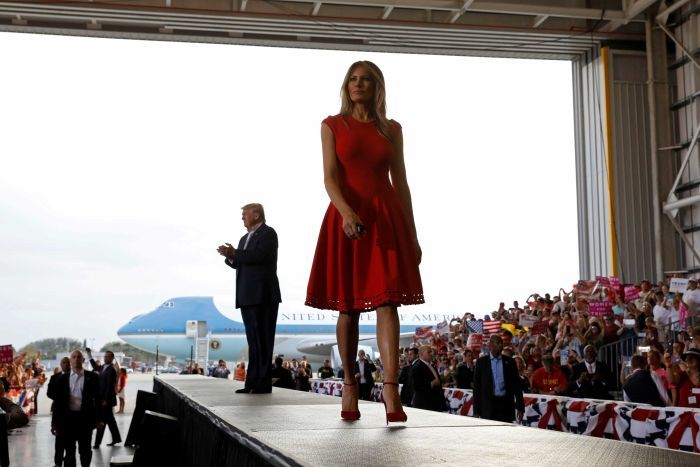 Melania Trump on a runway at a Donald Trump rally