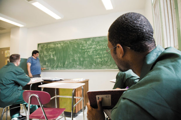 Students of the Bard Prison Initiative attending a calculus class at Eastern New York Correctional Facility, Napanoch, New York