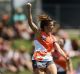 GWS player Stephanie Walker celebrates a goal during the AFLW round three match between the Giants and Fremantle Dockers ...