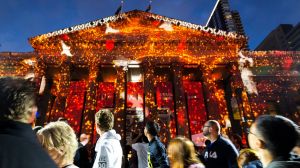 Melbournians gaze up at The Night Garden projected onto the State Library during the fifth annual White Night.