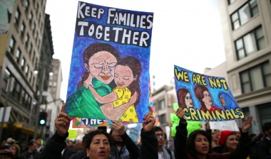 People participate in a protest march calling for human rights and dignity for immigrants, in Los Angeles, February 18, 2017. REUTERS/Lucy Nicholson