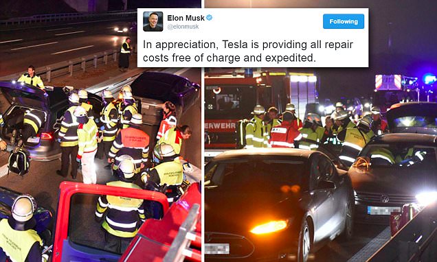 Tesla owner sacrifices car to save another driver's life