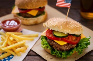 Homemade Bureger On Wooden Table