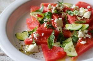 A summer combo ... Watermelon, feta and mint. 