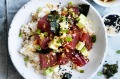 Tuna, nori and avocado poke bowls.