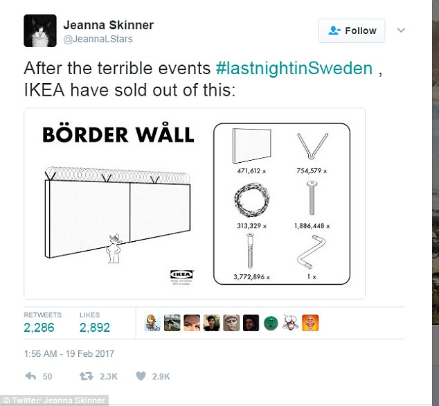 Twitter users were quick to mock Trump's comments, tweeting a manual on how to build a border wall from popular Swedish furniture store IKEA