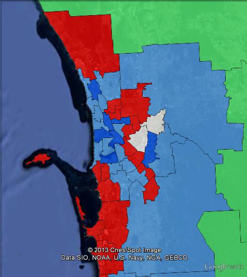 Results of the 2013 WA state election in the Perth area.