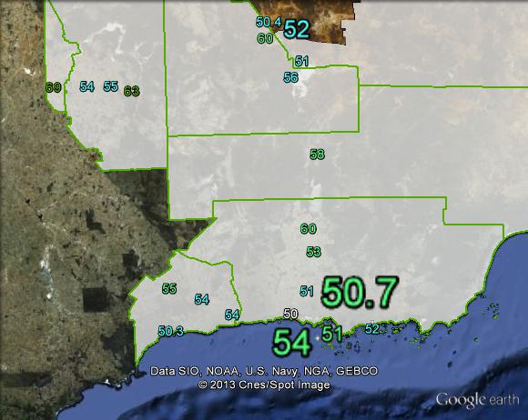 Two-candidate-preferred votes in Eyre at the 2013 WA state election.