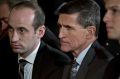 Stephen Miller, White House senior advisor for policy, left, and General Michael Flynn, then US national security ...