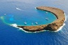 An aerial view of Molokini Island.
