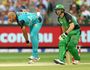 Tymal Mills bowling for the Brisbane Heat in the Big Bash League.