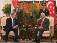 Israeli Prime Minister Benjamin Netanyahu, left, sits with Singapore President Tony Tan at the Istana or Presidential Palace in Singapore, Monday, Feb. 20, 2017.  (AP Photo/Joseph Nair)