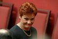 Senator Pauline Hanson during the committee stage of the ABCC bill in the Senate at Parliament House in Canberra on ...