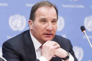 File - Stefan Löfven, Prime Minister of Sweden, addresses a press conference on the Economic and Social Council (ECOSOC) high-level integration segment on achieving sustainable development through employment creation and decent work.