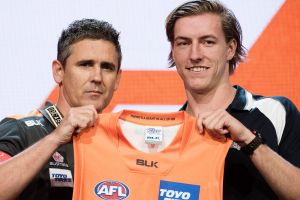 Giants coach Leon Cameron with number-five pick Will Setterfield at last year's draft. 