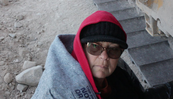 Jakki Hagans speaks with Truthout as she sits, locked to a sideboom, temporarily halting construction on Energy Transfer Partners' Trans-Pecos pipeline in Presidio County near Marfa, Texas, January 7, 2017. (Photo: Garrett Graham)