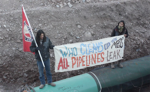 Indigenous Water Protectors occupy a segment of the Trans-Pecos pipe, January 7, 2017. (Photo: Garrett Graham)