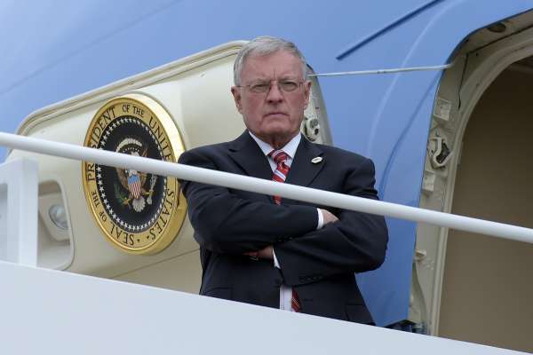 Acting National Security Adviser Keith Kellogg waits for the arrival of President Donald Trump at the top of the steps of Air Force One at Andrews Air Force Base in Md., Friday, Feb. 17, 2017. (AP Photo/Susan Walsh)