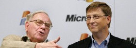 Warren Buffett and Bill Gates during a news conference. 