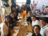 The crew: Malia Obama enjoyed lunch in Aspen on Sunday at Cloud Nine Bistro while skiing with a group of friends (clockwise from left: Malia, Elizabeth Tisch, Audrey Kotick, Monique Lhuillier, Julian Gratry, Jamie Tisch, Crystal Lourd, Danielle Oerlemans, Tom Bugbee, Holden Tisch, Bryce Lourd, Zachary Tisch and Tasillo von Furstenberg)